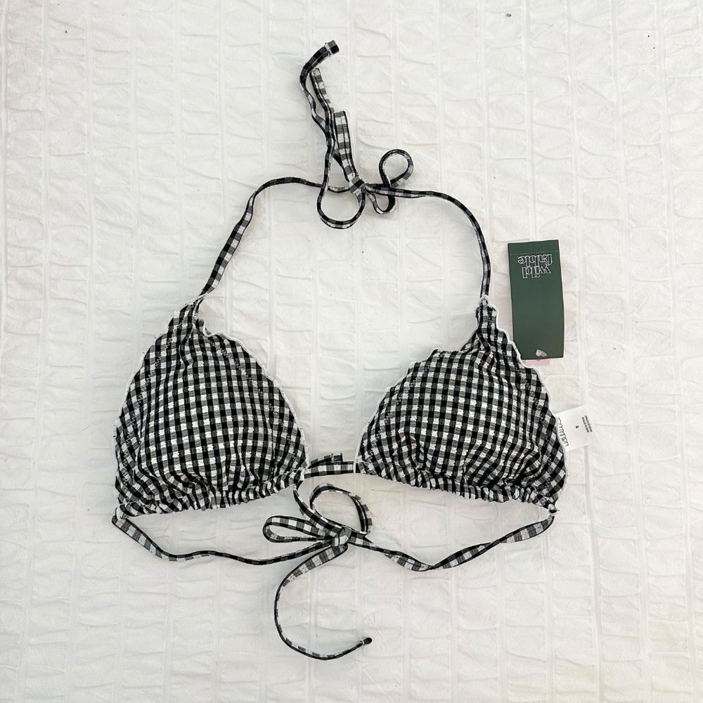 NWT Wild Fable Gingham Ruffle Bikini Top - Picture 2 of 5